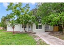 Charming one-story home with light-green exterior, mature trees, and a well-maintained front yard at 147 Country Club Dr, Sanford, FL 32771