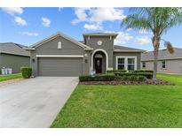 Charming single-story home with a well-manicured lawn and lush landscaping at 3349 Sagebrush St, Harmony, FL 34773