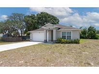 Charming single-story home features a well-maintained lawn and a welcoming front entrance with modern architectural details at 2044 Hillview Cir, Deltona, FL 32738