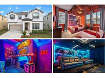 This image shows the house's exterior and themed bedrooms for  at 8928 Coconut Breeze Dr, Kissimmee, FL 34747