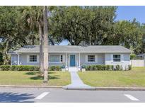 Charming single-story home with a well-manicured lawn, blue door, and mature trees at 2072 Grandview S Ave, Sanford, FL 32771