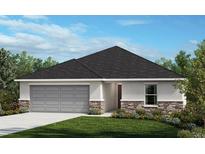 Charming single-story home features stone accents, a two-car garage, and a well-manicured lawn at 3821 Elk Bluff Rd, St Cloud, FL 34772