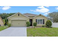 Charming single-story home featuring a well-maintained lawn and a two-car garage at 3235 Utah Dr, Deltona, FL 32738