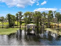 Scenic view of the covered boat dock in tranquil lake setting at 12130 Lakeshore Dr, Clermont, FL 34711