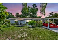 Charming single-story home with a well-manicured lawn, complemented by lush landscaping and a covered carport at 906 25Th Nw St, Winter Haven, FL 33881