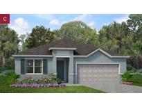 Charming single-story home features a two-car garage, manicured lawn, and beautiful landscaping at 3088 Windswept, Wildwood, FL 34785