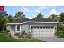 Charming single-story home featuring a two-car garage and well-manicured landscaping at 196 Duckweed Ave, Fruitland Park, FL 34731