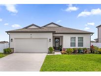 Charming single-story home with a well-manicured lawn, two-car garage, and welcoming front entrance at 1203 Pearl Tree Rd, Deltona, FL 32725