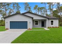 Charming single-story home with a blue garage door, well-manicured lawn, and nicely landscaped front yard at 17397 Sw 41St Cir, Ocala, FL 34473