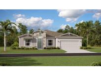 Charming single-story home with stone accents, lush lawn, attached two-car garage and manicured landscaping at 5656 Vinyasa Rd, Clermont, FL 34714