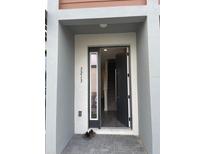 Contemporary home's front entry showcases a modern door and walkway leading inside the house at 3213 Energy Dr, Kissimmee, FL 34747