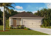 Charming single-story home featuring a two-car garage, stone accents, and lush landscaping at 5730 Somerset Dr, Haines City, FL 33844