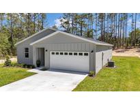 Charming home featuring a two-car garage, grey siding, a concrete driveway, and manicured landscaping at 12260 Sw 56 Ln, Ocala, FL 34481