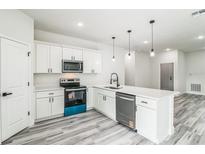 Bright kitchen features white cabinetry, stainless steel appliances, and a modern island at 3832 Sw 157Th Place Rd, Ocala, FL 34473