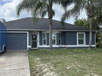 Charming single-story home with a gray exterior, front yard, and two palm trees at 2830 Gramercy Dr, Deltona, FL 32738