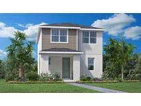 Charming two-story home featuring a covered front porch, grey color accents, and lush landscaping at 1510 Ridgeback Ln, Apopka, FL 32703