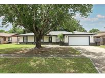 Charming single-story home with a well-maintained lawn and mature shade tree in front of the house at 9551 Lake Douglas Pl, Orlando, FL 32817