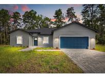 Charming single-story home featuring a blue garage door and well-maintained front yard at 17445 Sw 41St Cir, Ocala, FL 34473