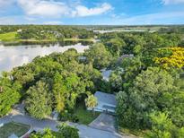 Expansive aerial shot of a charming lakeside community nestled among lush greenery and stunning waterfront views at 1630 Lakeview Ct, Eustis, FL 32726