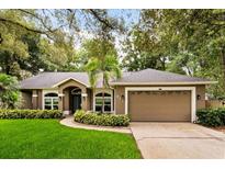 Inviting single-story home with a well-manicured lawn and an attached two-car garage at 917 Southern Oak Ln, Apopka, FL 32712