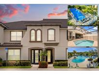 Inviting townhouse featuring a well-manicured landscape and exterior with multiple community pool images at 1592 Carey Palm Cir, Kissimmee, FL 34747