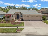 Charming single-story home with a three-car garage, manicured lawn, and beautiful landscaping at 219 Isle Of Sky Cir, Orlando, FL 32828