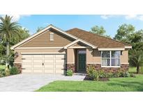 Charming single-Gathering home with stone accents, a two-car garage, and a well-maintained lawn at 33664 Seattle Slew Dr, Sorrento, FL 32776