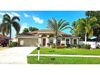 Charming single-story home features a well-maintained lawn and beautiful landscaping with palm trees at 4905 Newton Ct, St Cloud, FL 34771