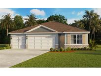 New construction home displaying a three car garage and stone accents at 1347 Scarlett Sage Ln, Sanford, FL 32773