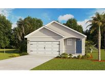 Charming single-Gathering home with a two-car garage, and blue front door with lush landscaping at 4102 Giorgio Dr, Winter Haven, FL 33884