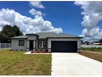 Beautiful one-story home featuring manicured lawn, a gray color scheme, a gray roof, and black trim at 1721 Sw 161St Pl, Ocala, FL 34473