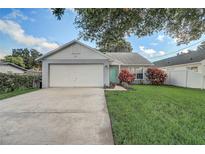 Charming single-story home with a well-manicured lawn, vibrant landscaping, and a two-car garage at 1821 Geigel Ave, Orlando, FL 32806