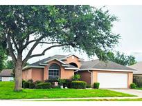 Charming single-story home with mature trees, well-manicured lawn, and a two-car garage at 4471 Treasure Cay Rd, Tavares, FL 32778