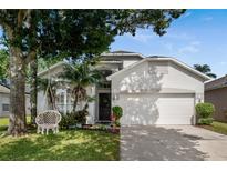 Charming home featuring a two-car garage, manicured lawn, and whimsical swing at 253 Clydesdale Cir, Sanford, FL 32773