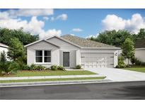 Charming single-story home with a gray exterior, two-car garage, and well-manicured front lawn at 8010 Sw Hwy 484, Ocala, FL 34473