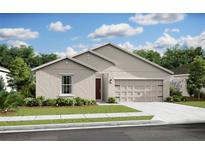 Charming single-story home featuring a two-car garage, manicured lawn, and welcoming front entrance, perfect for suburban living at 8032 Sw Hwy 484, Ocala, FL 34473