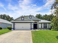 Charming one-story home featuring a two-car garage, well-maintained lawn and fresh landscaping at 33243 Kaylee Way, Leesburg, FL 34788