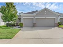 Charming home featuring a wide driveway, three-car garage, and well-maintained landscaping at 17860 Passionflower Cir, Clermont, FL 34714
