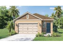 Inviting single-story home featuring a two-car garage, lush landscaping, and a welcoming entryway at 2921 Elio Hammock Dr, St Cloud, FL 34773