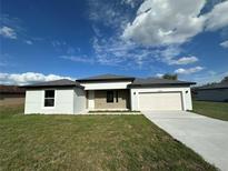 Charming one-story home with a well-maintained lawn and a two-car garage and long concrete driveway at 10107 Sw 41St Ave, Ocala, FL 34476