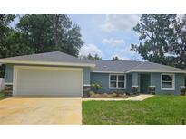 Charming single-story home with a two-car garage, manicured lawn, and lovely landscaping at 15067 Se 61St Ct, Summerfield, FL 34491