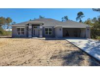 Charming single-story home featuring a modern design, gray stucco, and an attached two-car garage at 2536 Sw 165Th Street Rd, Ocala, FL 34473