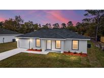 Newly constructed single-story home with a gray roof and landscaped front yard at 2397 Sw 143 Ct, Ocala, FL 34481