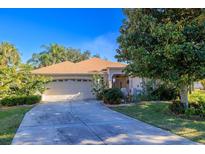 Tan one-story house with a two-car garage and landscaped yard at 8990 Se 178Th Muirfield Pl, The Villages, FL 32162