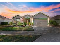 One-story house with landscaped yard, two-car garage, and American flag at 9470 Sw 66Th Loop, Ocala, FL 34481