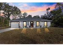 Newly constructed home with gray roof, white exterior, and a two-car garage at 14363 Se 36Th Ct, Summerfield, FL 34491