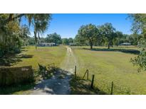 Aerial view of property showing two houses, long driveway, and lush green landscape at 4248 Ne 175Th Street Rd, Citra, FL 32113