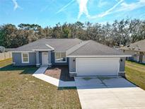 New construction home, gray exterior, two-car garage, and driveway at 201 Locust Rd, Ocala, FL 34472
