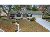 One-story home with a gray roof, white exterior, and a landscaped yard at 8597 Sw 108Th Lane Rd, Ocala, FL 34481