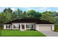 One-story home with dark brown roof, beige walls, and a two-car garage at 13 Nw 45Th Loop, Ocala, FL 34475